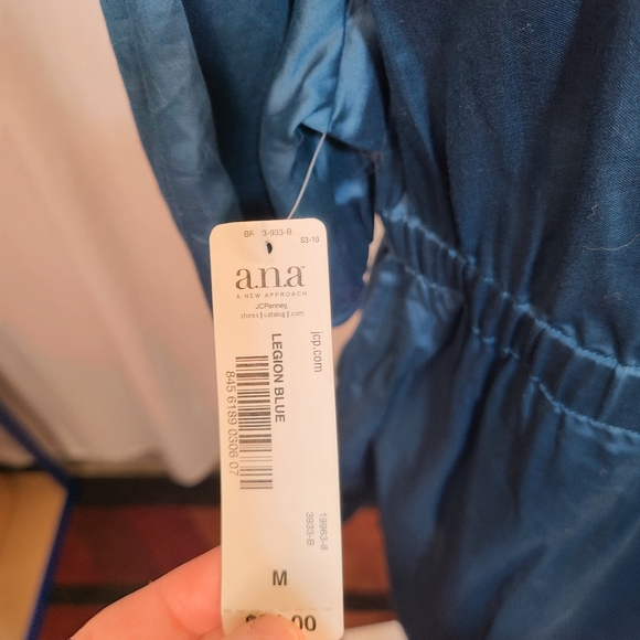 ANA Teal 3/4 length sleeve teal blouse cinched waist vneck size Medium Y2K - Picture 6 of 8